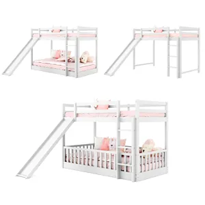 Twin Over Twin Bunk Bed With Slide And Ladder - White