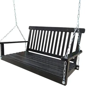 Front Porch Swing With Armrests For Outdoor Patio, Garden Yard, Backyard Or Sunroom - Black