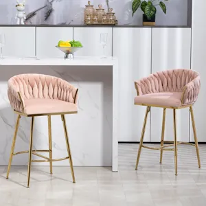Counter Height Bar Stools (Set of 2) Kitchen Island Counter Bar Stool With Hand-Wave Back, Golden Ch
