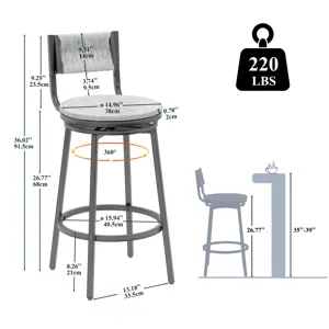 Honey Swivel Bar Stools Paper Rope Handwoven Barstools With Back (Set of 2) Rustic Round Counter Cha