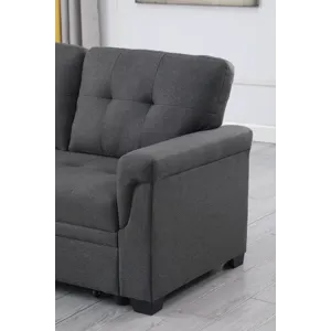 Lucca - Linen Reversible Sleeper Sectional Sofa With Storage Chaise - Dark Gray