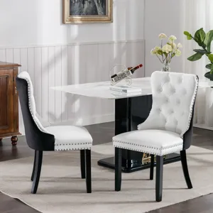 Nikki - Modern, High-End Tufted Solid Wood Contemporary PU And Velvet Upholstered Dining Chair With 