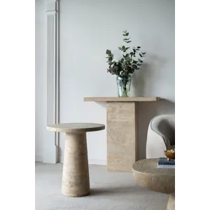 Round Side Table With Pedestal Base - Cream