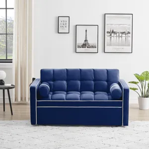 Modern Convertible Sleeper Sofa Couch With Pull Out Bed With Pillows & Side Pockets For Small Space,