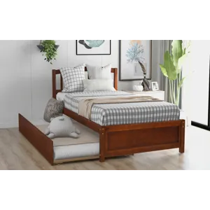 Twin Size Platform Bed Wood Bed Frame With Trundle Walnut