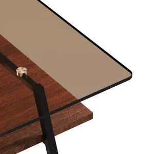 Rectangle Coffee Table, Tempered Glass Tabletop With Metal Legs, Modern Table For Living Room - Brow