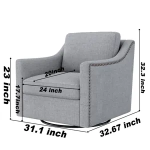 360 Degree Swivel Armchair Cotton Linen Skin-Friendly Fabric Ergonomic Design Brass Nail Decorative 