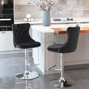 Swivel Velvet Barstools Adjusatble Seat Height From 25-33\", Modern Upholstered Chrome Base Bar Stoo