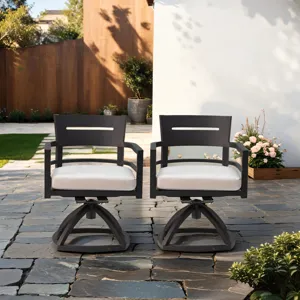 Outdoor Patio Swivel Rocker With Outdoor-Grade Sunbrella Fabric Cushions (Set of 2) - Ember Black