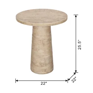 Round Side Table With Pedestal Base - Cream