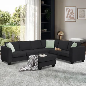 Sectional Sofa Couches Living Room Sets, 7 Seats Modular Sectional Sofa With Ottoman, L Shape Fabric