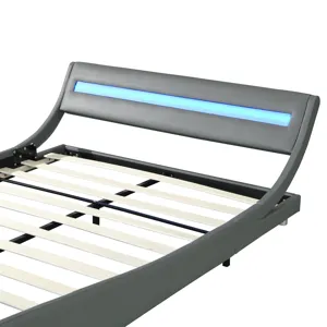 Queen Size Upholstered Platform Bed Frame With LED Lighting, Curve Design, Wood Slat Support, No Box