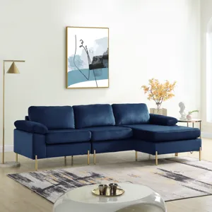 Shannon - Velvet Sectional Sofa With Chaise - Blue