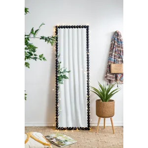 Full Length Mirror With Metal Beaded Frame, Rectangular Oversized Mirror For Living Room Bedroom - B