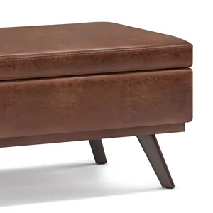 Owen - Lift Top Large Coffee Table Storage Ottoman - Distressed Saddle Brown