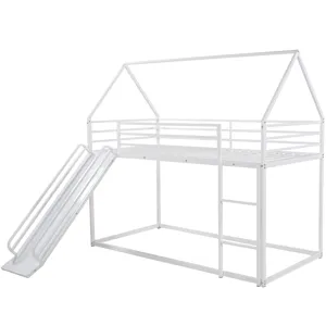 Twin Over Twin House Bunk Bed With Ladder And Slide - White