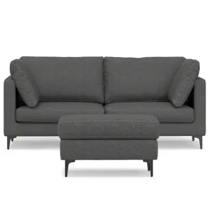 Ava - 76\" Mid Century Sofa with Ottoman Set - Pebble Gray