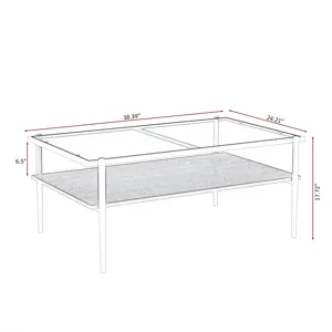 Rectangle Coffee Table With Tempered Glass Top And White Legs, Modern Table For Living Room - Gray