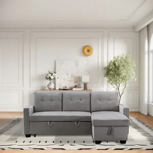 Reversible Sectional Storage Sleeper Sofa Bed, L-Shape 2 Seat Sectional Chaise With Storage, Skin-Fe