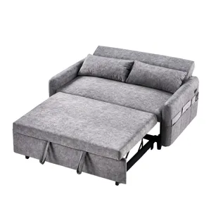 Pull Out Sleep Sofa Bed Loveseats Sofa Couch With Adjsutable Backrest, Storage Pockets, 2 Soft Pillo
