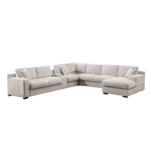 Celine - Chenille Fabric Corner Sectional Sofa With Right-Facing Chaise, Cupholders, And Charging Po