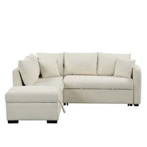 L-Shaped Sectional Pull Out Sofa Bed Sleeper Sofa With Two USB Ports, Two Power Sockets And A Movabl