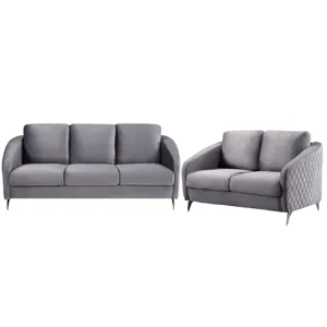 Sofia - Velvet Fabric Sofa, Loveseat Living Room (Set of 2) - Gray