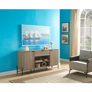 Buffet With Metal Legs With Two Door One Drawer Six Shelves - Brown & Black