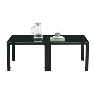 Coffee Table (Set of 2), Square Modern Table With Tempered Glass Finish For Living Room - Black