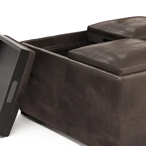 Avalon - Square Coffee Table Storage Ottoman - Distressed Brown