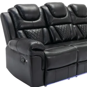 Home Theater Seating Manual Recliner Chair With Center Console And Led Light Strip For Living Room -
