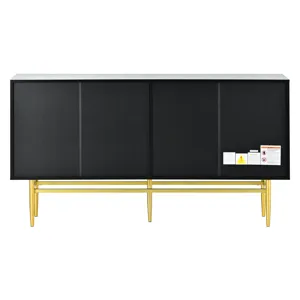 Modern Elegant 4 Door Sideboard Gold Metal Handle Buffet Cabinet For Dining Room, Living Room, Bedro