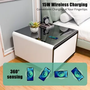 Modern Smart Side Table With Built-In Fridge, Wireless Charging, Temperature Control, Power Socket, 
