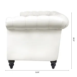 84.65\" Rolled Arm Chesterfield 3 Seater Sofa - White