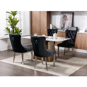 Nikki - Modern, High-End Tufted Solid Wood Contemporary Velvet Upholstered Dining Chair With Chrome 