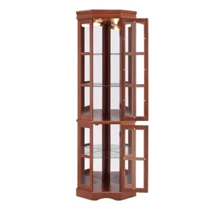 Corner Curio Cabinet With 5 Shelves And Lighting System (E26 Light Bulb Not Included) - Walnut