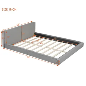 Queen Size Upholstered Platform Bed With , Grounded Bed With Solid Frame - Gray