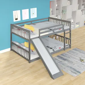 Full Over Full Bunk Bed With Slide And Ladder - Gray