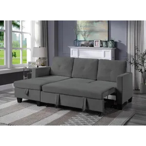 Nova - Velvet Reversible Sleeper Sectional Sofa With Storage Chaise - Dark Gray