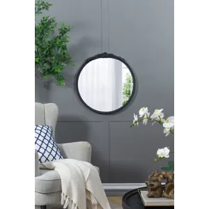 Round Hand Carved Rose Antique Mirror Frame, Wall Mirror For Live Space, Bathroom, Entryway Wall Dec