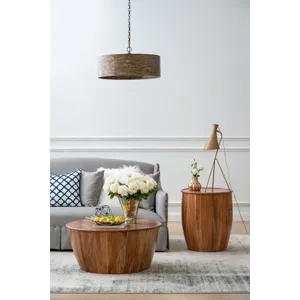 Drum Side Table With Tray Style Top - Brown