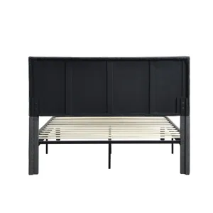 Queen Size Upholstered Platform Bed Frame With Headboard, Strong Wood Slat Support, Mattress Foundat