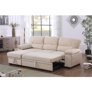 Kipling - Velvet Fabric Reversible Sleeper Sectional Sofa Chaise - Beige
