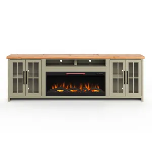 Vineyard - 97" Fireplace TV Stand - Sage Green / Fruitwood