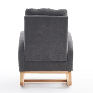 Accent Rocking Chair With Footrest High Back Rubber Wood Rocking Legs Bedroom Living Space - Gray