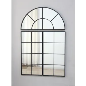 Large Arched Wall Mirror With Three Separate Sections - Black