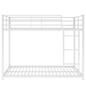 Full Over Full Metal Bunk Bed, Low Bunk Bed With Ladder - White
