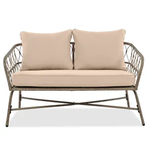 Bohemia-Inspired 4 Person Outdoor Seating Group With Removable Cushions, Conversation Patio Set With