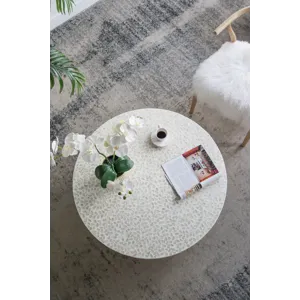 Unique Capiz Coffee Table With Pedestal Base - Cream / Gold