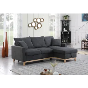 Colton - 84.Woven Reversible Sleeper Sectional Sofa With Storage Chaise - Dark Gray